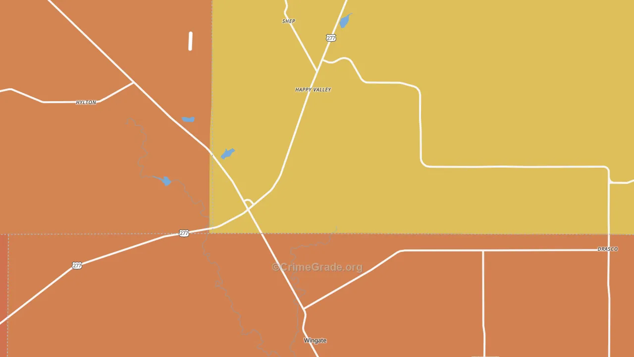 Wingate, TX Map of Robbery Rates