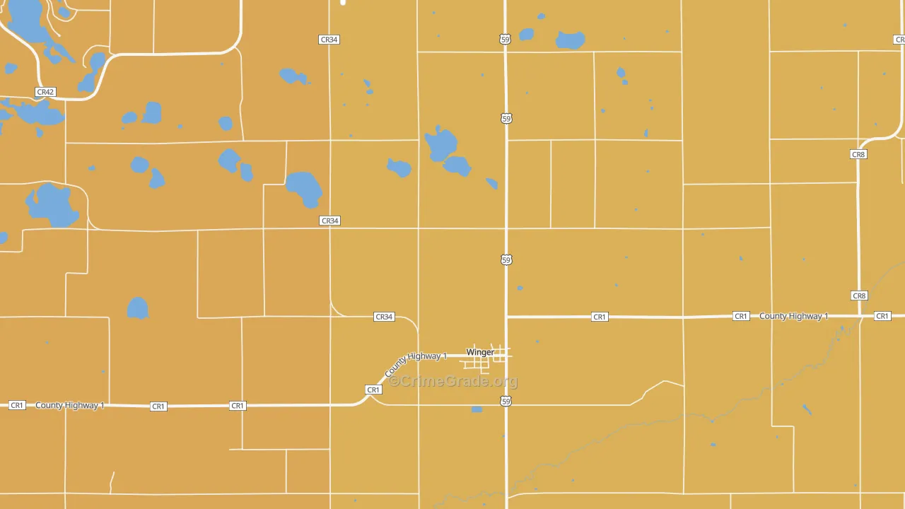 Winger, MN Map of Robbery Rates