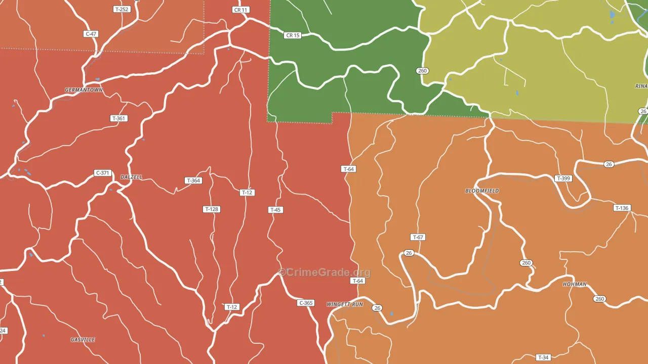Wingett Run, OH Map of Robbery Rates