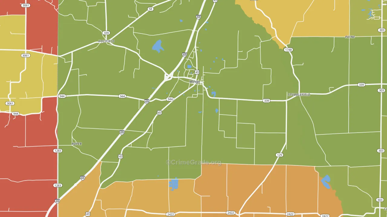 Wingo, KY Map of Robbery Rates