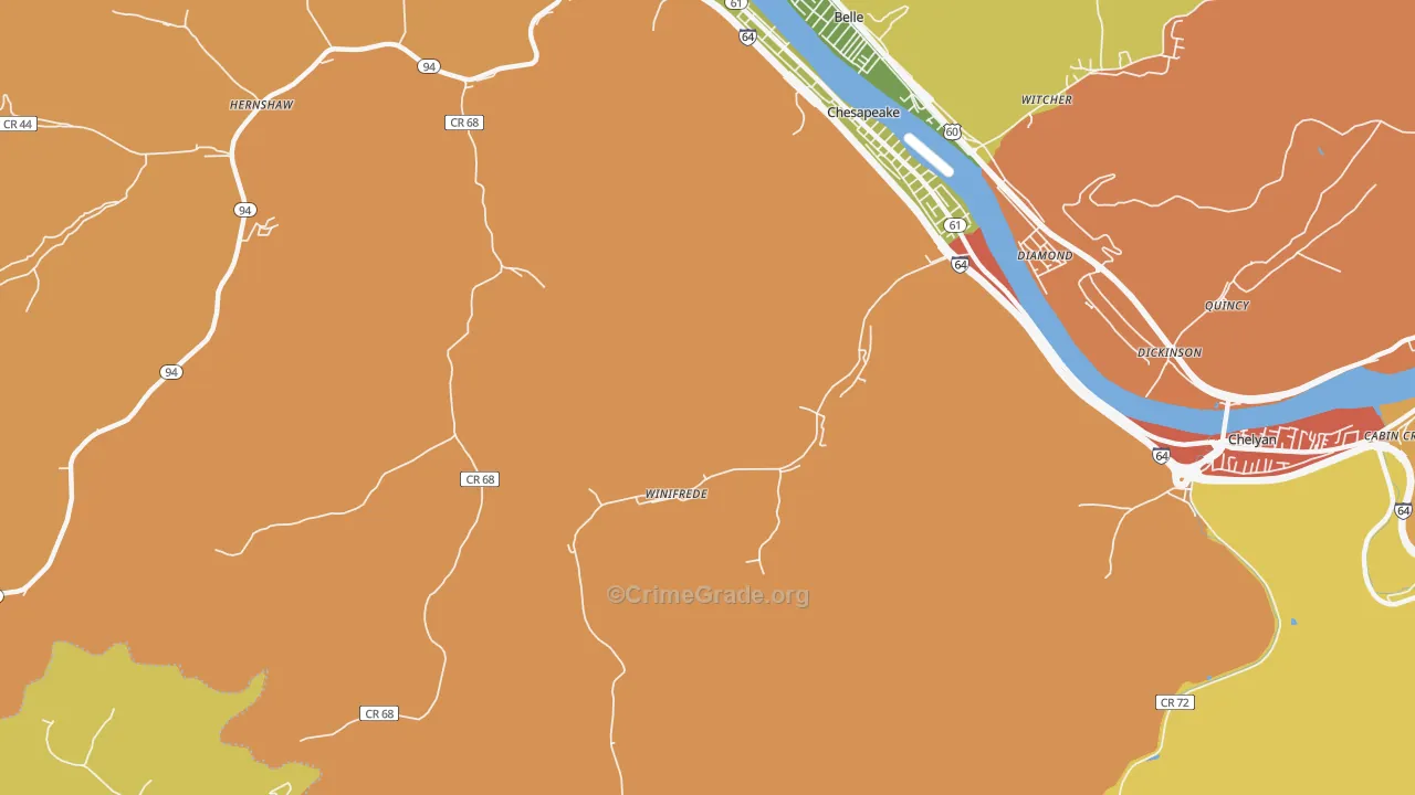 Winifrede, WV Map of Robbery Rates