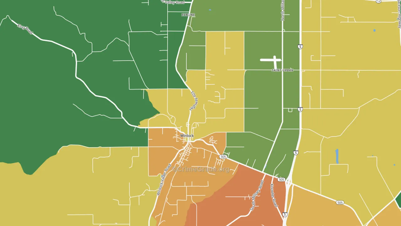 Winlock, WA Map of Robbery Rates