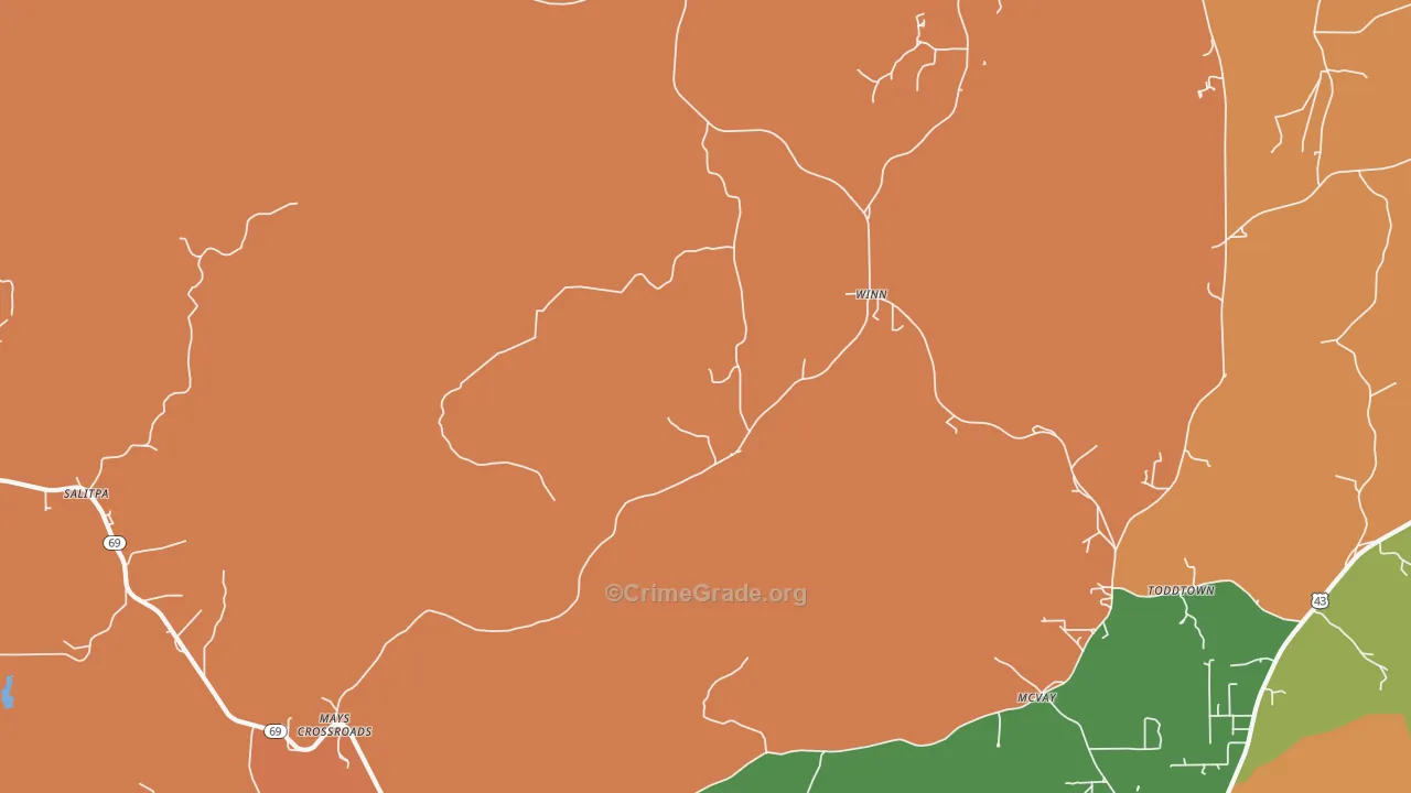 Winn, AL Map of Robbery Rates