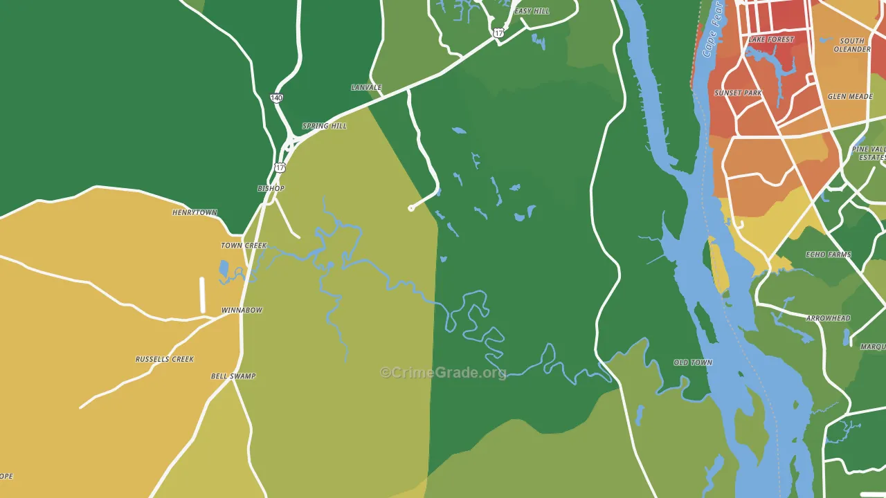 Winnabow, NC Map of Robbery Rates