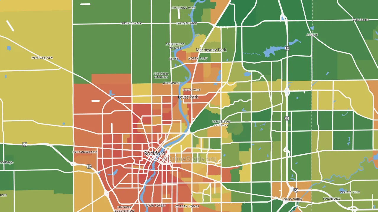 Winnebago County, IL Map of Robbery Rates