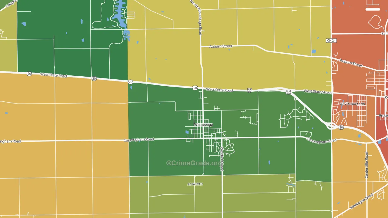 Winnebago, IL Map of Robbery Rates