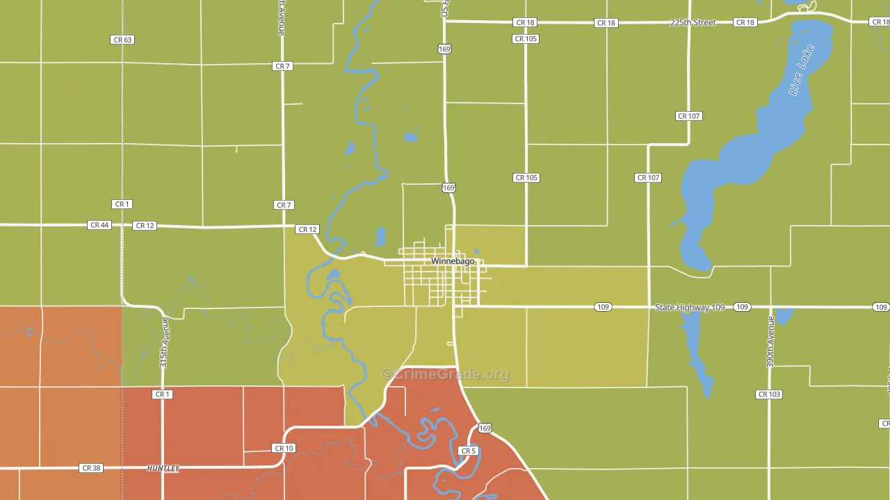 Winnebago, MN Map of Robbery Rates