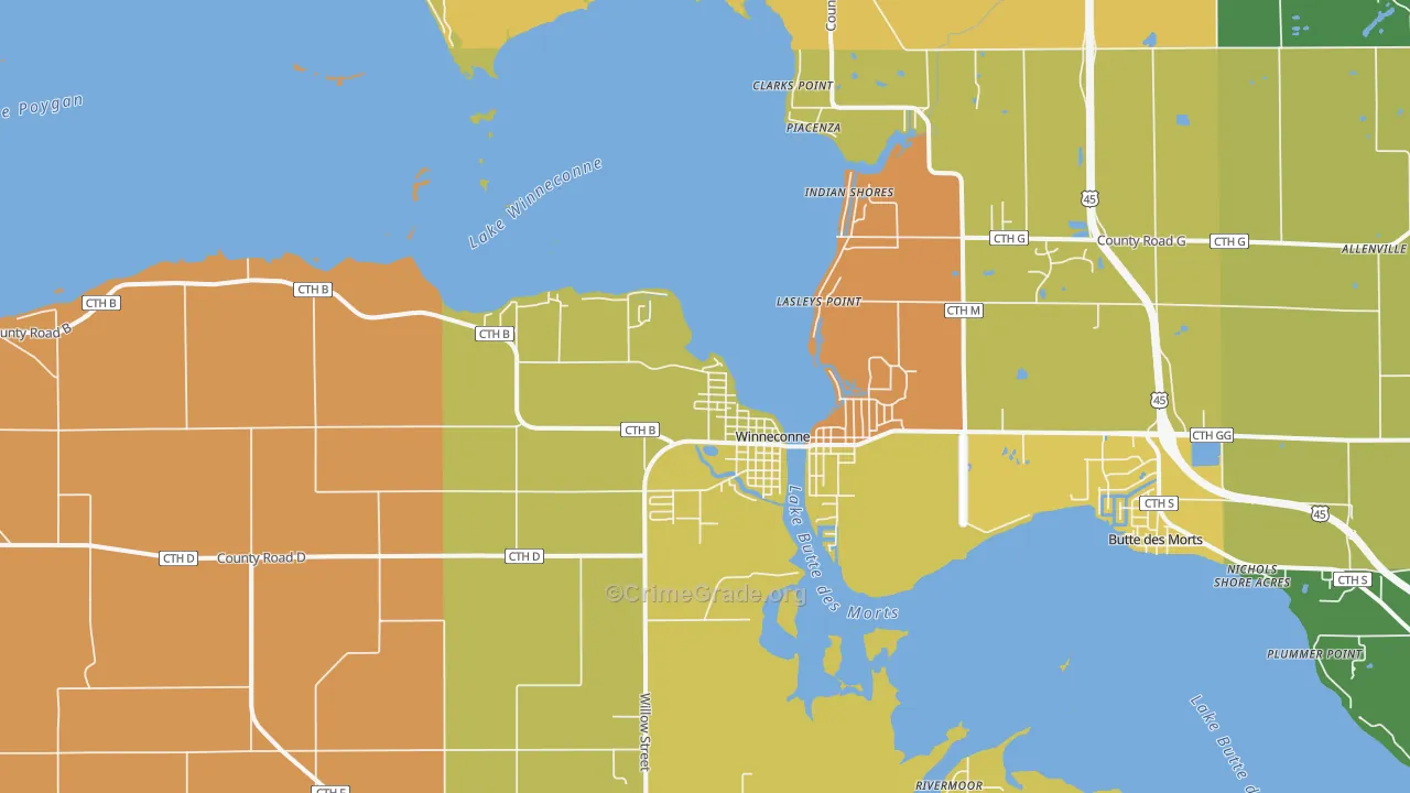 Winneconne, WI Map of Robbery Rates