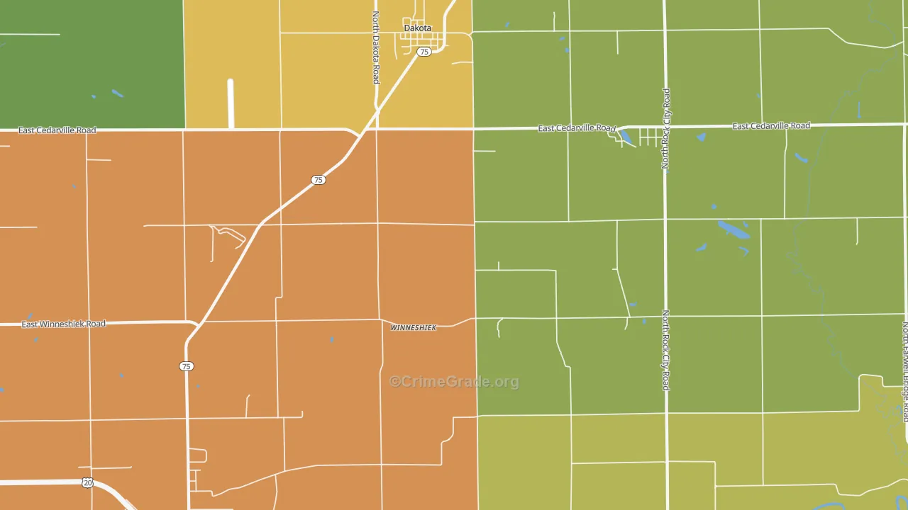 Winneshiek, IL Map of Robbery Rates