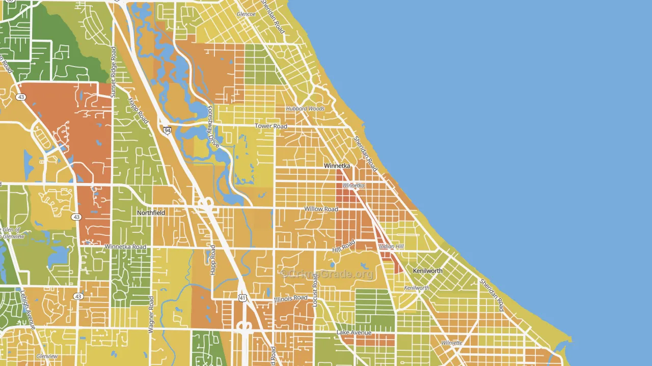 Winnetka, IL Map of Robbery Rates