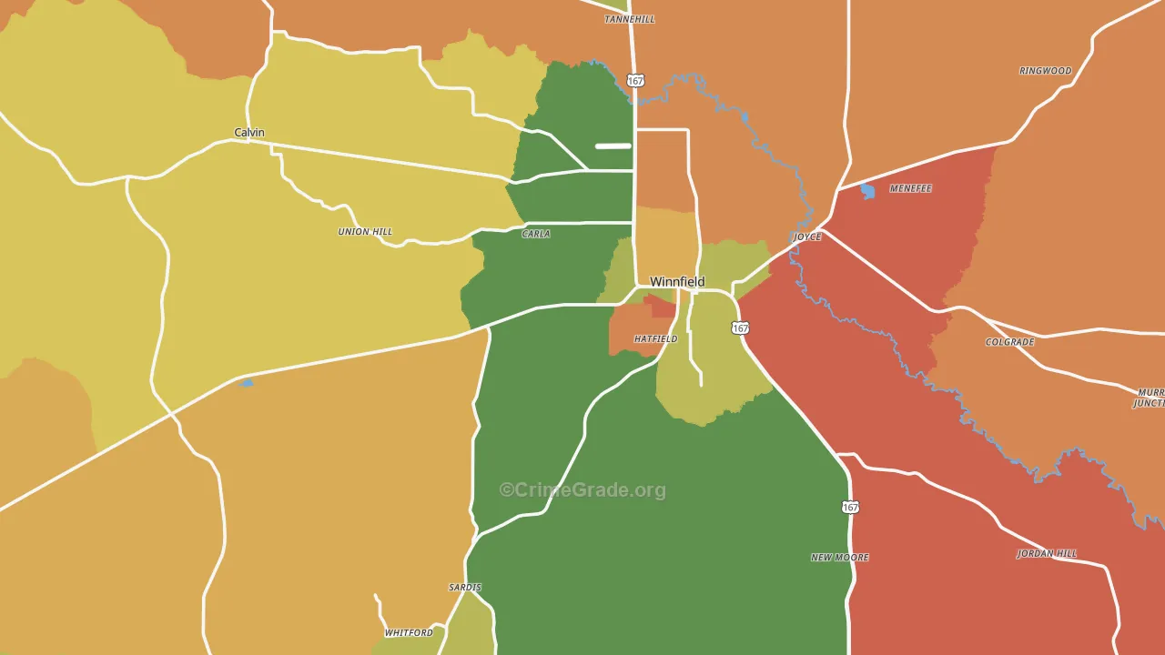 Winnfield, LA Map of Robbery Rates