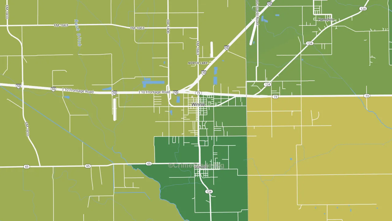 Winnie, TX Map of Robbery Rates