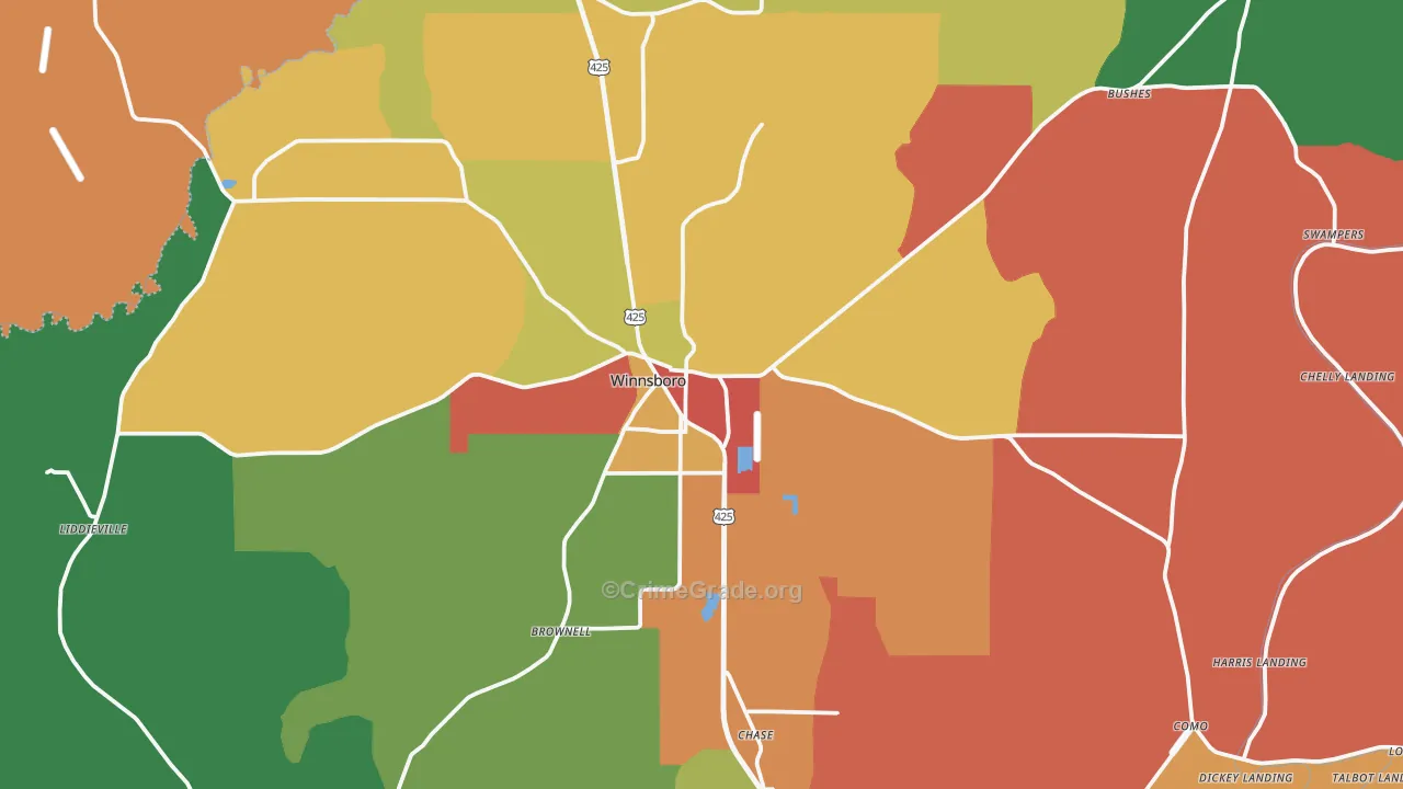 Winnsboro, LA Map of Robbery Rates