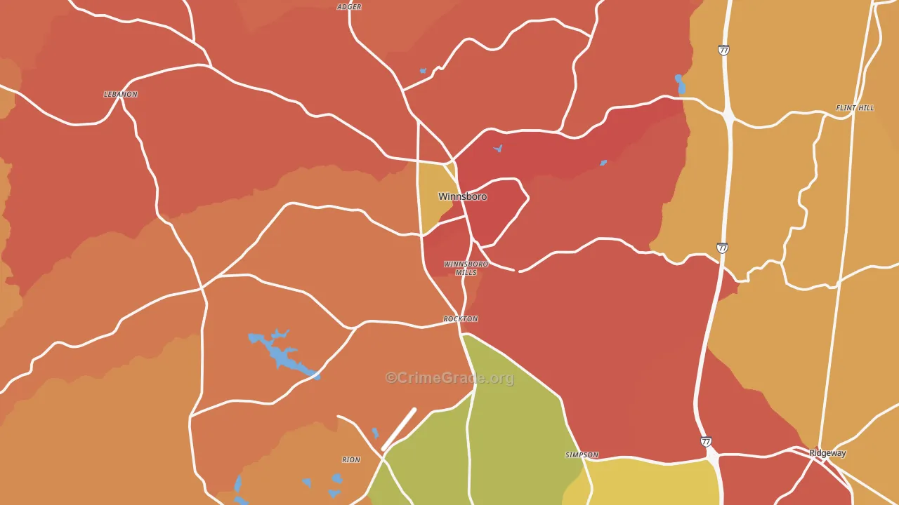 Winnsboro, SC Map of Robbery Rates