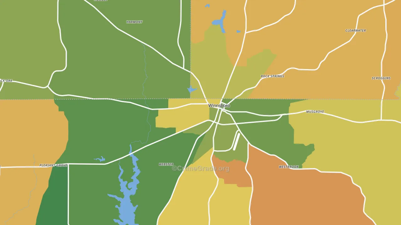 Winnsboro, TX Map of Robbery Rates