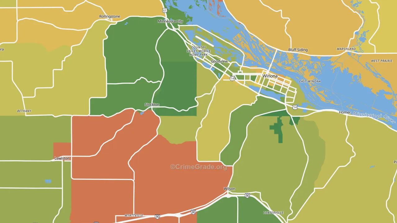 Winona County, MN Map of Robbery Rates