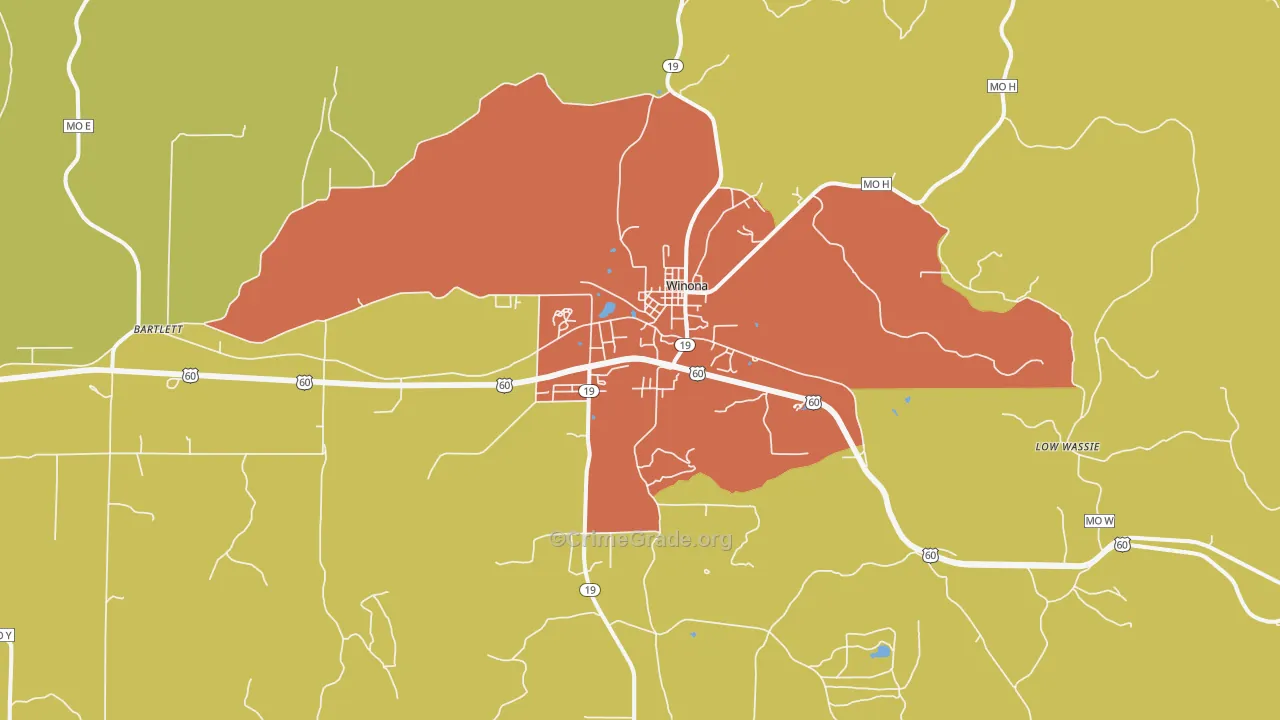 Winona, MO Map of Robbery Rates