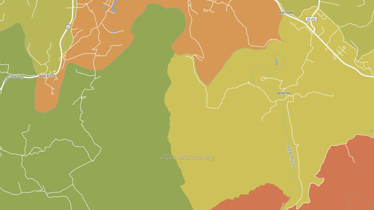 Winona, TN Map of Robbery Rates