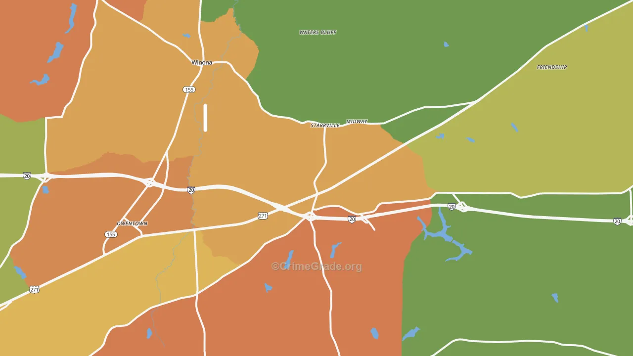 Winona, TX Map of Robbery Rates