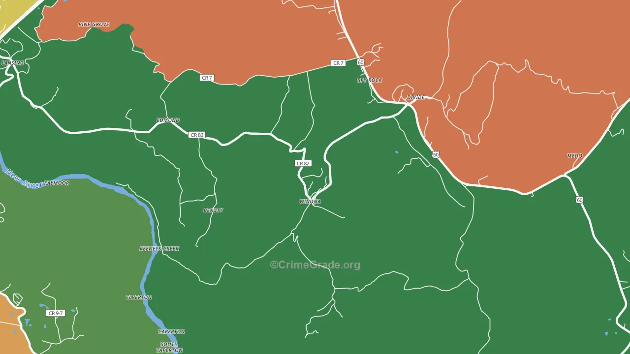 Winona, WV Map of Robbery Rates