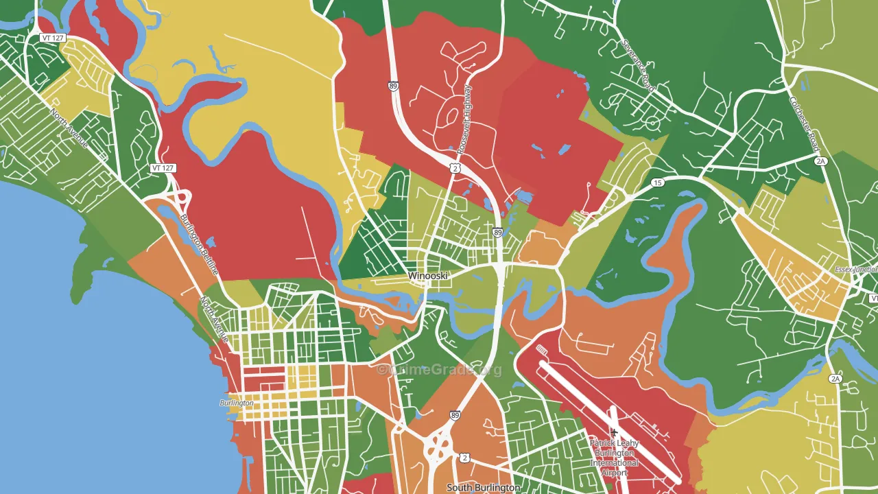 Winooski, VT Map of Robbery Rates