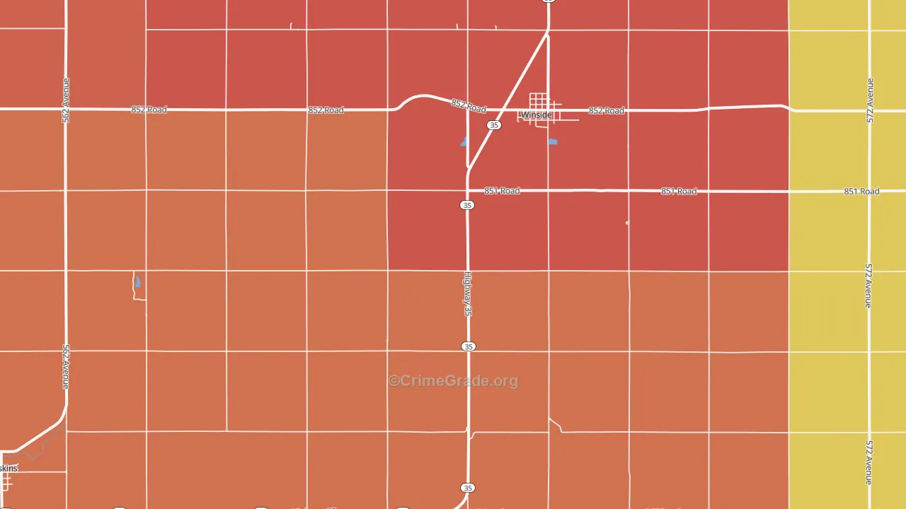 Winside, NE Map of Robbery Rates