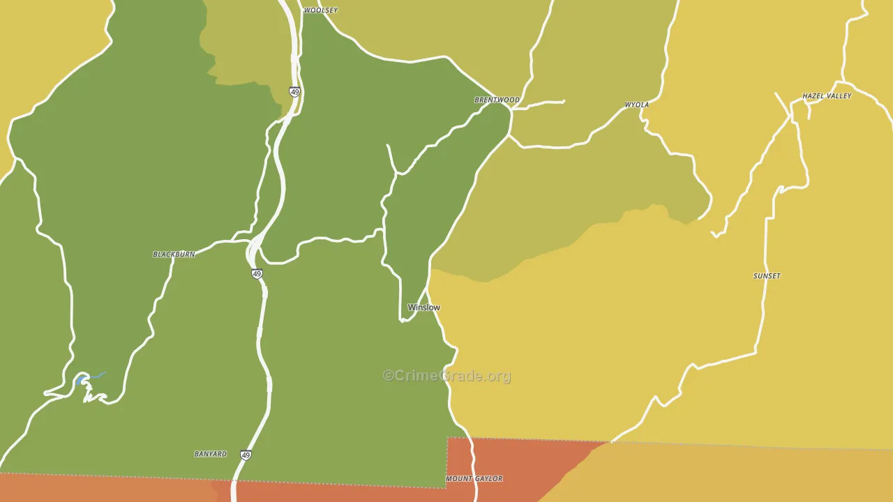 Winslow, AR Map of Robbery Rates