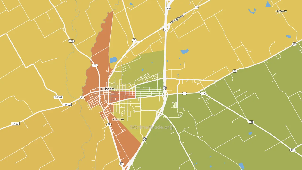 Winslow, TX Map of Robbery Rates