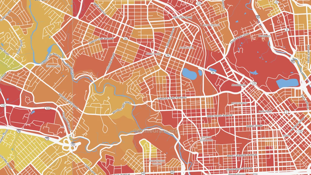 Winsor Hills, Baltimore, MD Map of Robbery Rates