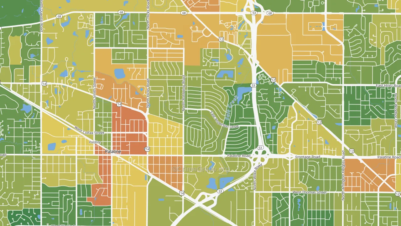 Winston Park, Palatine, IL Map of Robbery Rates