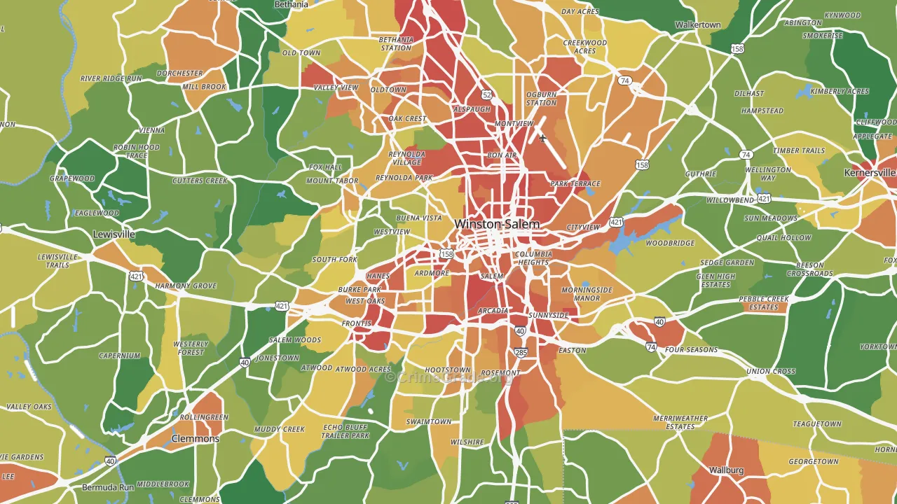 Winston-Salem, NC Map of Robbery Rates