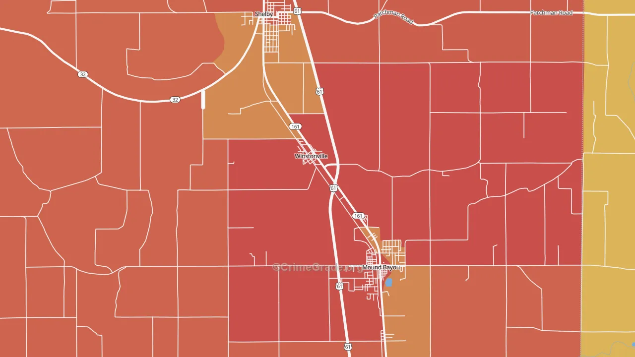 Winstonville, MS Map of Robbery Rates