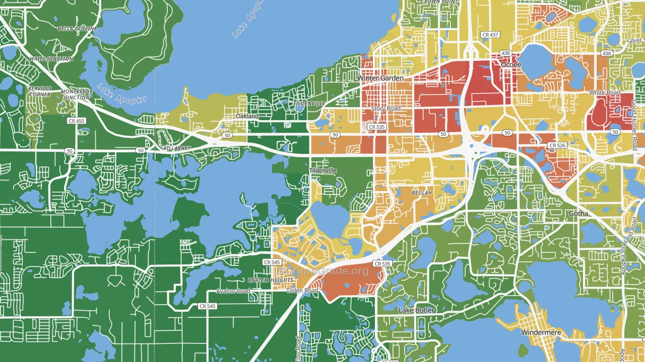 Winter Garden, FL Map of Robbery Rates