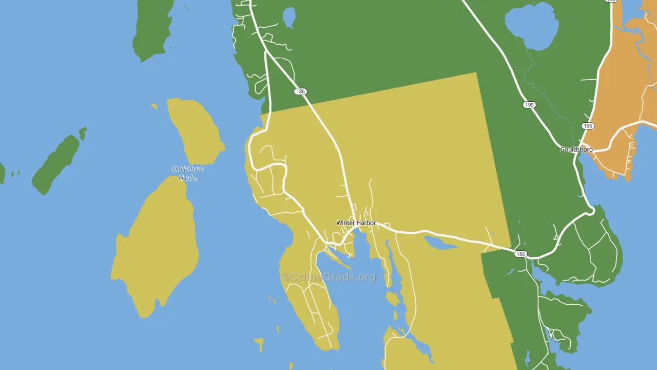 Winter Harbor, ME Map of Robbery Rates