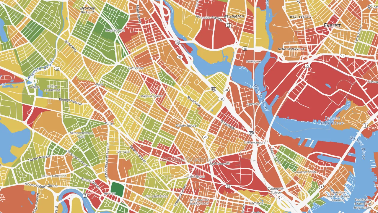 Winter Hill, Somerville, MA Map of Robbery Rates