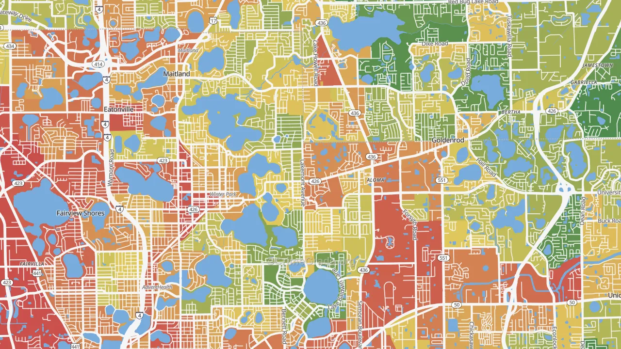 Winter Park, FL Map of Robbery Rates