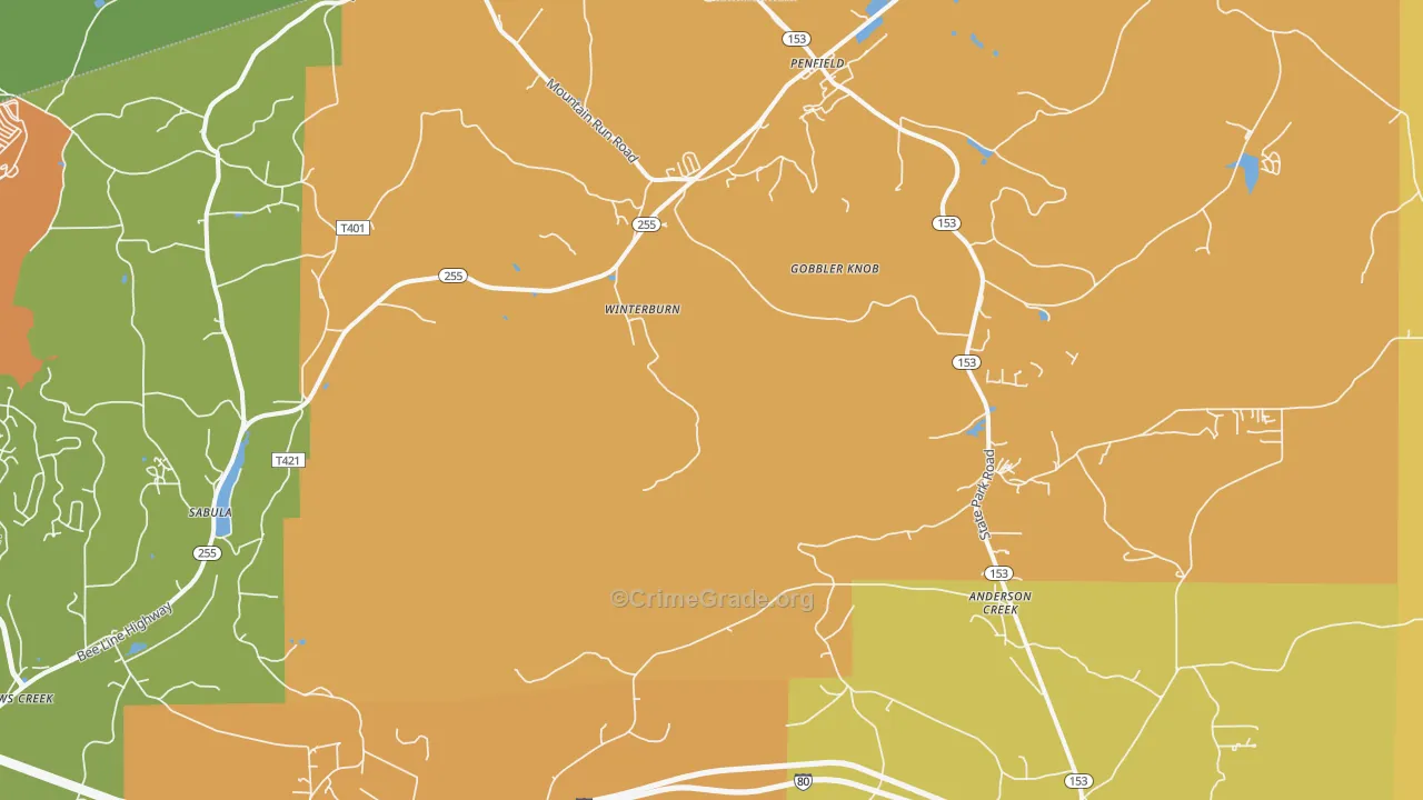 Winterburne, PA Map of Robbery Rates