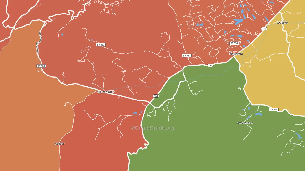 Wintergreen, VA Map of Robbery Rates