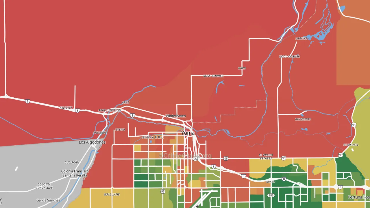 Winterhaven, CA Map of Robbery Rates