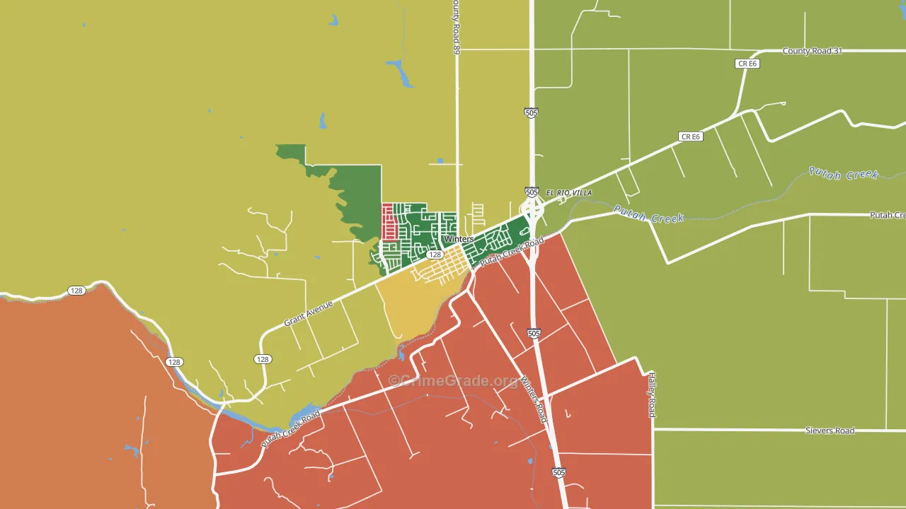 Winters, CA Map of Robbery Rates