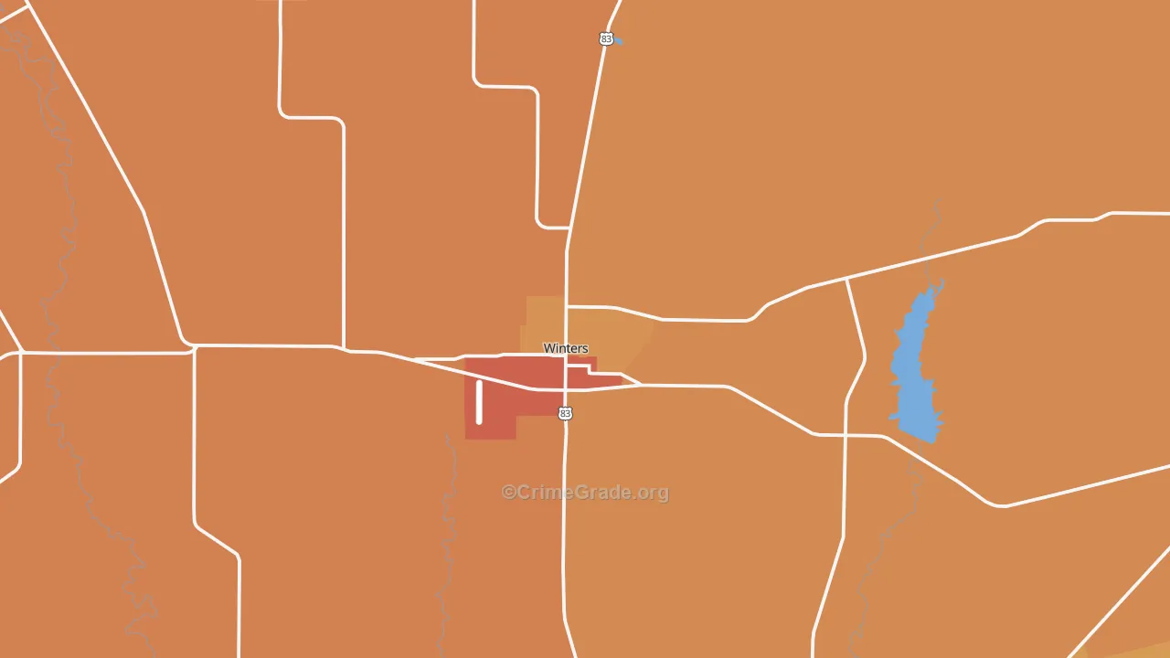 Winters, TX Map of Robbery Rates