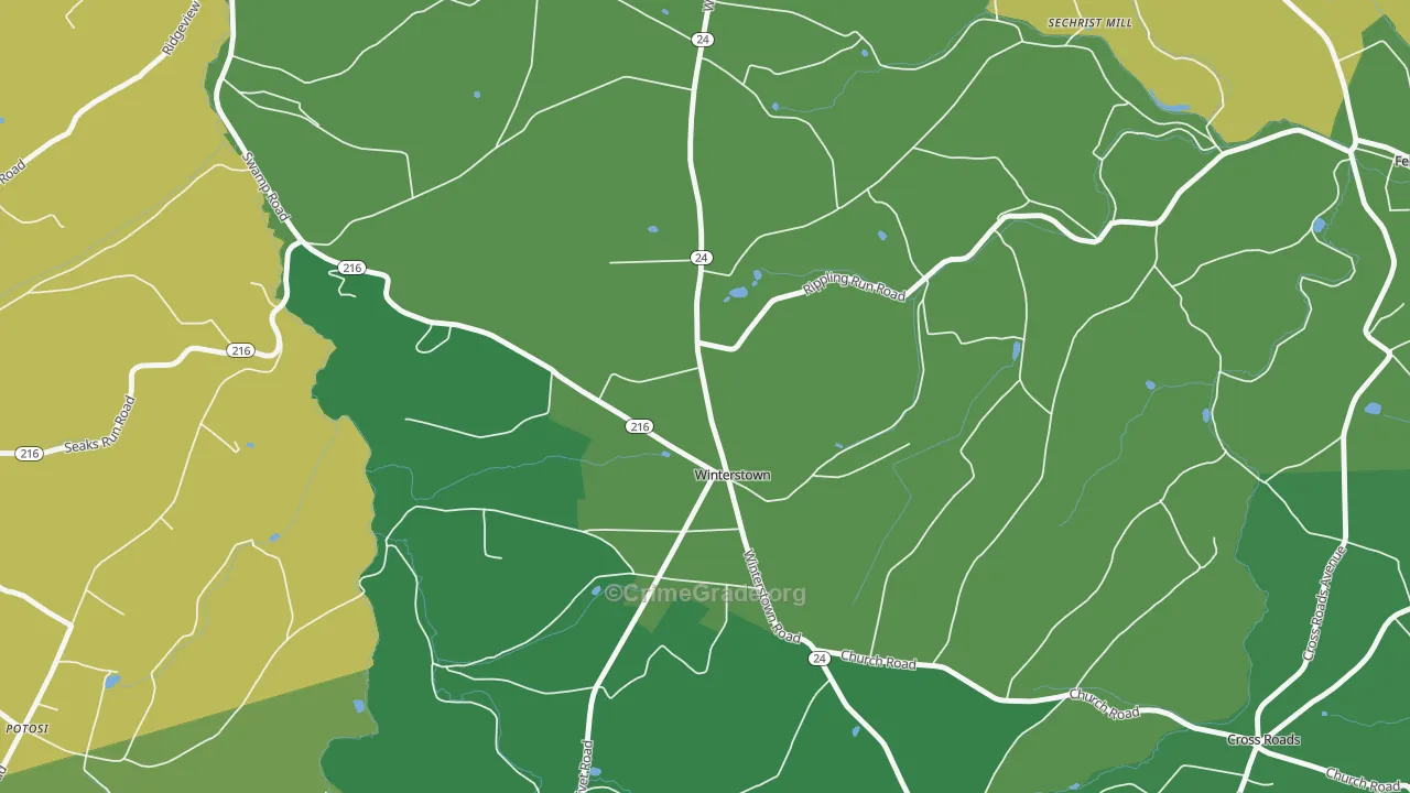 Winterstown, PA Map of Robbery Rates