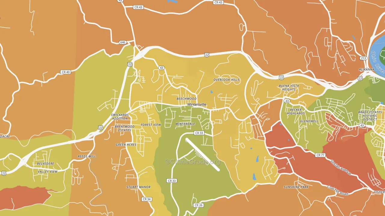 Wintersville, OH Map of Robbery Rates