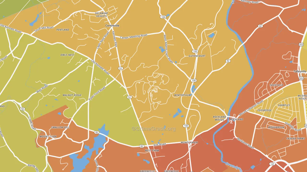 Winterthur, DE Map of Robbery Rates