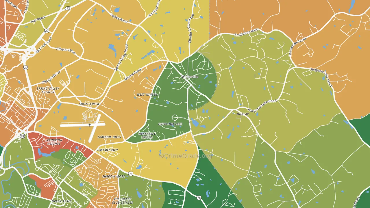 Winterville, GA Map of Robbery Rates