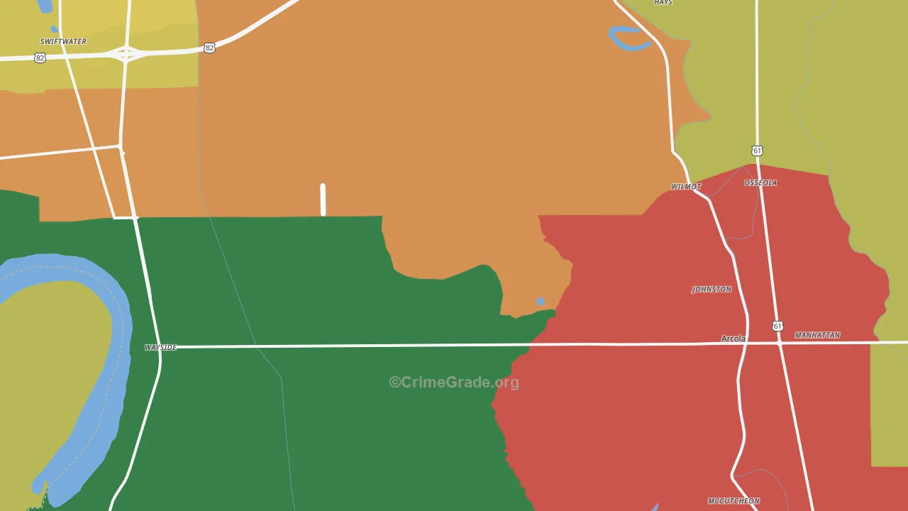 Winterville, MS Map of Robbery Rates