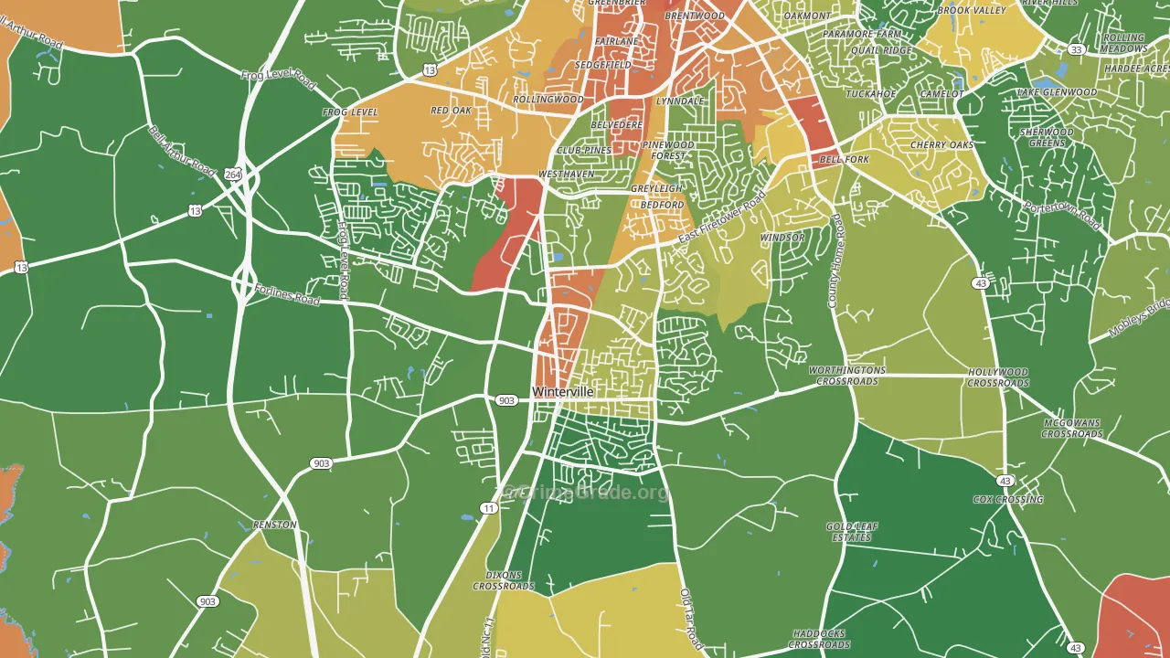Winterville, NC Map of Robbery Rates