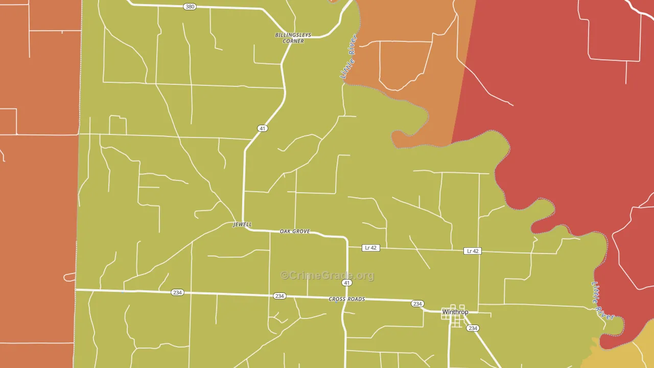 Winthrop, AR Map of Robbery Rates