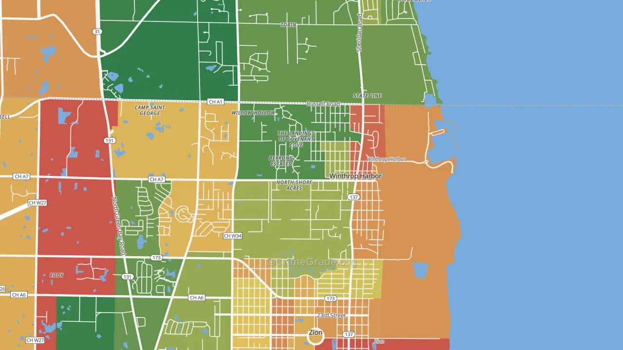 Winthrop Harbor, IL Map of Robbery Rates