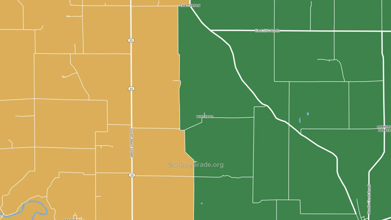 Winthrop, IN Map of Robbery Rates